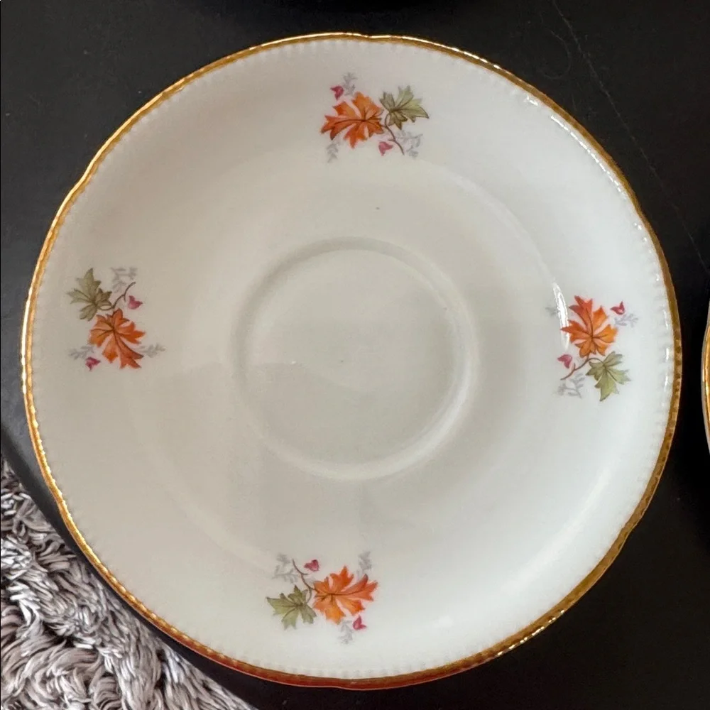 Winterling Bovaria Germany Autumn Leaves Set of 4 Saucers 6” Gold Trim Porcelain